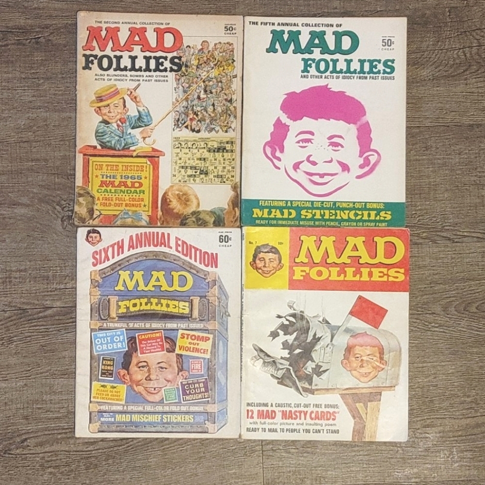 MAD FOLLIES Mad Magazines 1960's Annual Collection LOT Of 4 #2 #5#6 #7 Good